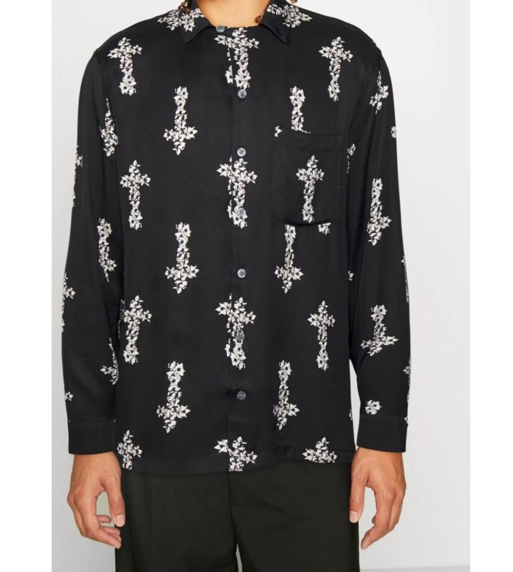 NWOT ALLSAINTS CROSSOUT Mens Black White Relaxed Long Sleeve Button Up Shirt S